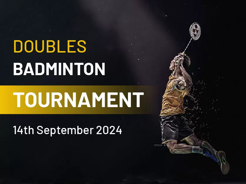 Illustration of badminton player with racket and shuttlecock on a light background representing Badminton Tournament Summer 2025