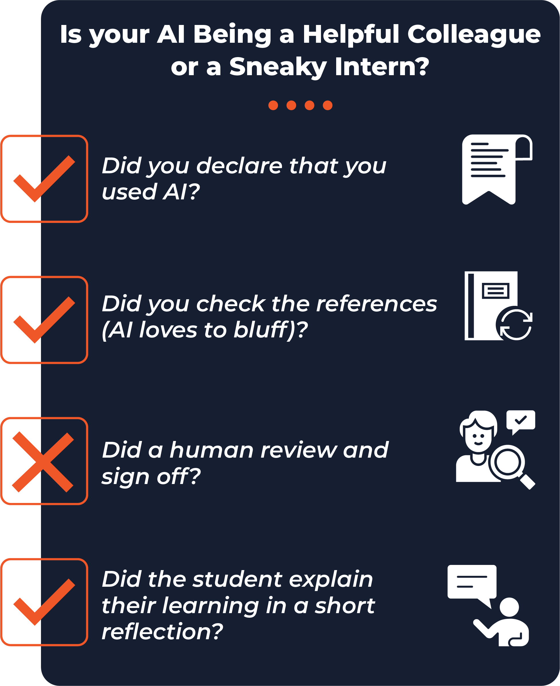 check list, declare the use of AI as a helpful colleague and sneaky intern.